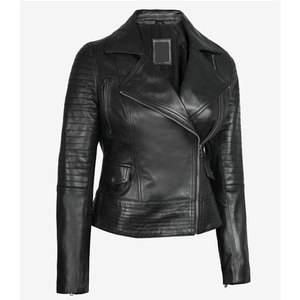 2026 New Design Ladies Black Real Leather Moto <b>Jacket</b> Quilted Sleeve Asymmetrical Biker Style Women’s Leather Outerwear - Product Image 4