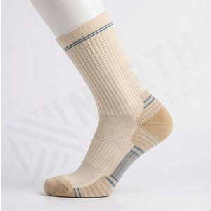 Crew <b>Socks</b> Solid Beige Ribbed Knitted Cotton Breathable Daily Wear Adult Spring Casual <b>Socks</b> - Product Image 3