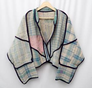 Veste Kantha unisexe courte 100 % coton, manteau tissé d'automne, écologique, respirant, col mandarin contrastant, longueur standard - Product Image 2