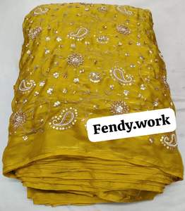 FENDY <b>silk</b> workfabric Exquisite FENDY-Inspired Designer SilkFabric Featuring IntricateArtisanal ThreadworkLuxurious SmoothFinish - Product Image 1