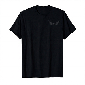 T-shirt à manches courtes pour homme, noir, avec logo brodé en forme d'aile, coupe classique, col rond, jersey décontracté en coton - Product Image 1