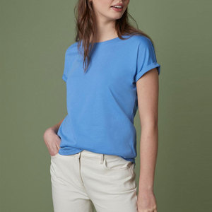 Camiseta de Manga Corta con Cuello Redondo para Mujer, Color Azul, 100% Algodón, Tejido de Punto, Casual, Transpirable, Corte Regular, Temporada de Verano - Product Image 3