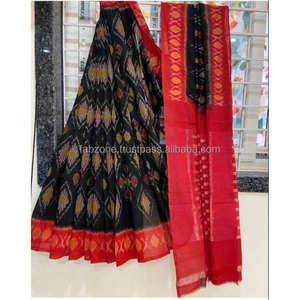 Ropa de fiesta amarilla y roja Saree de impresión digital de lino - Product Image 2