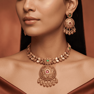 Elegant Gold Plated Cubic Zirconia Choker Necklace Set with Matching Drop Earrings Ideal Choice for Bridal Wedding Wear - Product Image 2