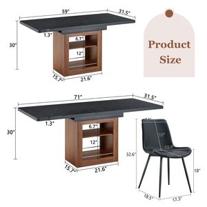 Tavolo da Pranzo Allungabile 59-71 Pollici con 8 Sedie Curve in PU Artificiale Nero, Set da 7 Pezzi per Sala da Pranzo - Product Image 3