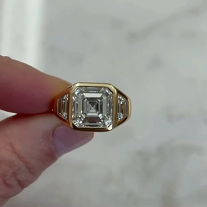 <b>925</b> <b>Silver</b> 10K Solid Gold Men's Designer Signet Bezel <b>Ring</b> Asscher Cut Moissanite Three Stone Engagement <b>Ring</b> Fine <b>Rings</b> - Product Image 1