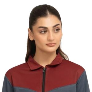 Chaqueta Deportiva Casual para Mujer, Color Azul Marino y Rojo, con Cierre Completo, Cuello Alto y Manga Larga - Product Image 2