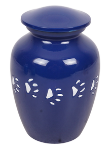 Urna para mascotas azul brillante disponible en tres tamaños, la más vendida. Urna moderna de lujo para cremación de mascotas con huella de pata para funeral. - Product Image 1