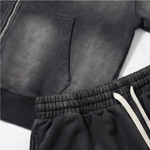 Three Piece Winter Hooded Cargo Sweatpants Set Cotton French Terry Embroidery Crop Acid Wash Breathable Eco <b>Tracksuit</b> - Product Image 5