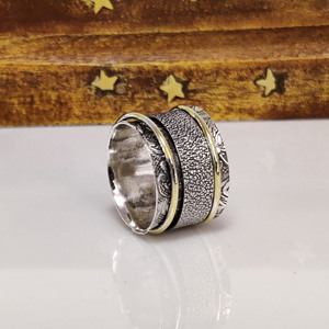 Floral <b>Spinner</b> Band <b>Ring</b> 925 Sterling Silver Handmade Flower Meditation <b>Ring</b> - Product Image 2