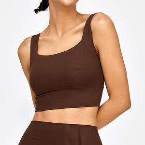 Sujetador deportivo de tela acanalada con espalda en U, a prueba de golpes, talla grande para mujer, sensación de segunda piel, sexy, para tenis, entrenamiento y yoga. - Product Image 2