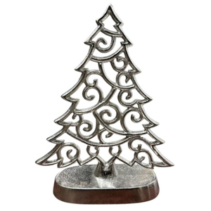Handmade Silver Metal <b>Christmas</b> <b>Tree</b> Sculpture With Solid Wooden Base Elegant Abstract Ribbon Tabletop Ornament For Home Hotel - Product Image 2