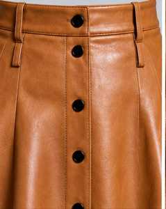 <b>Women's</b> High Waist <b>Leather</b> <b>Skirt</b> With Button Front - Product Image 3