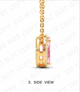 Elegant Heart Pink Lab Diamond Pendant <b>Necklace</b> 18K Yellow Gold Round Diamond Halo Engagement Anniversary Luxury Fine Jewelry - Product Image 2