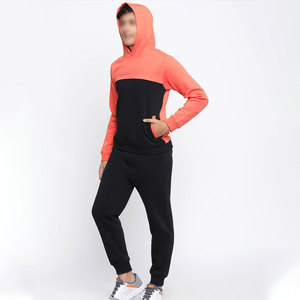 Survêtement à capuche color block pour homme, noir et orange, manches longues, décontracté, sportswear, coupe régulière, polyester, avec poches latérales - Product Image 3