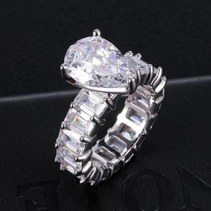 Pear Cut <b>Cubic</b> <b>Zirconia</b> <b>Ring</b> Full Paved Claw Set Band <b>Silver</b> Tone Engagement Wedding Jewelry for Women - Product Image 3