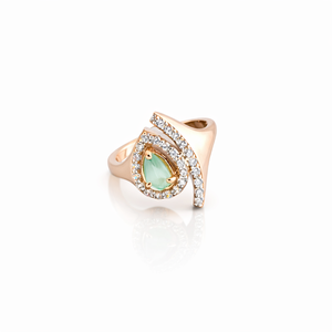 Namivaa 18K Rose Gold Green Gemstone Pear Shape <b>Ring</b> Diamond Halo Modern Curved <b>Statement</b> Design Women Wedding Party Fine - Product Image 1