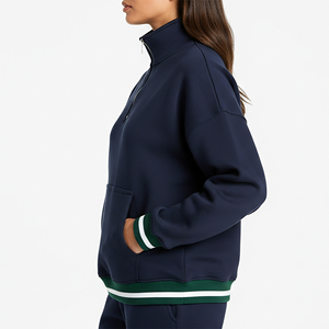 Sudadera con capucha y cremallera de un cuarto, de color liso estampado, de gran tamaño, transpirable, de forro polar grueso para mujer, ideal para otoño e invierno. ¡Venta caliente! - Product Image 2