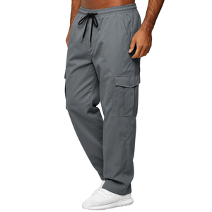 Men's Gray <b>Cargo</b> Sweatpants Elastic Waist Drawstring Multiple Pockets Casual Polyester Pants Spring Wear - Product Image 3