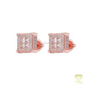 925 Sterling Silver Moissanite Diamond Square Stud Earrings Multi <b>Row</b> Brilliant Stones Elegant Jewelry For Retailers - Product Image 3