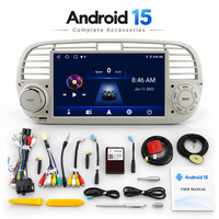 Système multimédia autoradio HNATUE Android 15 avec Carplay et lecteur DVD pour Fiat 500 Blanc RDS