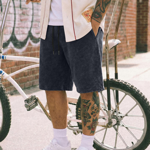 Men Acid Wash Vintage Distressed Lightweight Shorts Custom Logo and Design Drawstring Cotton Casual Gym Streetwear Shorts - Product Image 6