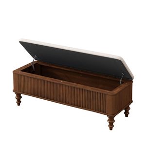 Banco Otomano Multifuncional de 50.8 Pulgadas con Almacenamiento, Asiento de Lino y Madera de Caucho Sólida, Forma Cuadrada para Dormitorio o Entrada - Product Image 2