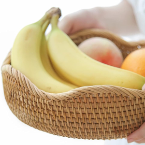 Panier en rotin fait main de 10,2 pouces, bol à fruits rond en osier, panier de rangement tissé naturel pour comptoir de cuisine et maison - Product Image 3