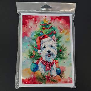 Whimsical Westie Christmas Tarjetas de felicitación Paquete de 8 tarjetas de nota de tamaño A7 en blanco 5x7 con sobres - Product Image 3