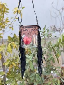 Bolso Transparente con Flecos de Cuero Tallado a Mano, Elegante Bolso para Teléfono, Bolso Pequeño, Bolso Multiusos para Mujer - Product Image 3