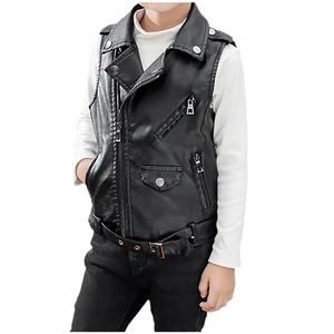 Gilet pour enfants, veste sans manches en cuir PU pour garçons, vêtement d'extérieur tendance pour l'automne - Product Image 4