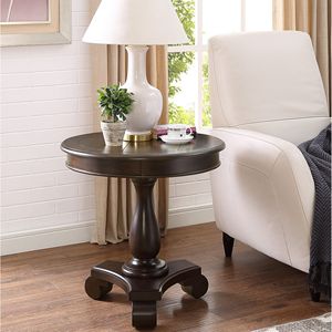 Espresso Rene <b>Round</b> Wood Pedestal <b>Side</b> <b>Table</b> Elegant Coffee <b>Tables</b> Collection - Product Image 1