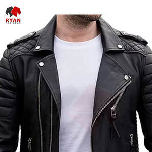 เสื้อแจ็คเก็ตหนังผู้ชาย คุณภาพสูง สีพื้น โลโก้สั่งทำได้ สไตล์โดดเด่น ไซส์ใหญ่ รับผลิตแบบ OEM ODM จากโรงงาน - Product Image 4