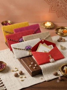 Enveloppes à argent en acrylique artisanales en gros, motif lotus rose décoratif, perles et pompons, cadeaux de mariage et d'anniversaire - Product Image 2