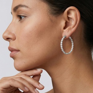 Boucles d'oreilles créoles inversées à griffes en U avec diamant de laboratoire rond 3 carats, en or 10/14/18 carats certifié IGI, bijoux tendance pour femme - Product Image 5