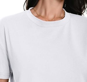 Women's White Gym <b>Cropped</b> T-Shirt Short Sleeve Crew Neck Workout Solid Color Knitted Cotton <b>Top</b> - Product Image 5