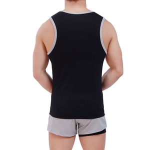 Débardeur sans manches rayé noir et gris pour homme, col rond, tricoté, respirant, décontracté, pour l'entraînement, la salle de sport, le quotidien - Product Image 3