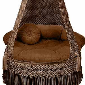 Bohemia Macramé Swing <b>Chair</b> Brown with Cotton Rope, Velvet Cushion and Iron Frame for Indoor Outdoor Home Décor Garden Jhula - Product Image 3
