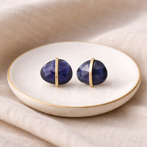 Natural Labradorite <b>Stud</b> Earring Gold Plated Center Bezel Oval Faceted Gemstone Minimalist Handmade Jewelry Gift for Women - Product Image 6