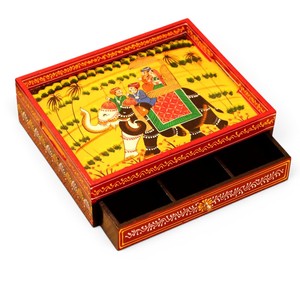 ถาดไม้พิมพ์ลายทำมือพร้อมลิ้นชักสำหรับจัดเก็บและเสิร์ฟ - Product Image 4