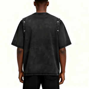 Camiseta de Manga Corta para Hombre, Corte Holgado, Cuello Redondo, Bordado Personalizado, Patrón de Letras Negras Impresas con Láser, 100% Algodón Jersey - Product Image 5