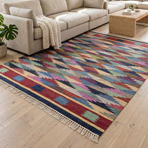 Southwestern Tribal Wool Kilim Area <b>Rug</b> for Living Room <b>Rustic</b> Bohemian & Global Style Home - Product Image 2