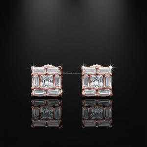 Magnifiques boucles d'oreilles géométriques en moissanite et diamant, en argent sterling 925, couleur or rose, bijoux de luxe pour femmes - Product Image 1