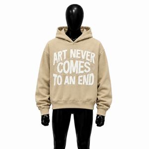 Beige Oversized Hoodie Premium Graphic Streetwear <b>Sweatshirt</b> Unisex Heavyweight Fleece Pullover With <b>White</b> Typography Casual Fit - Product Image 1