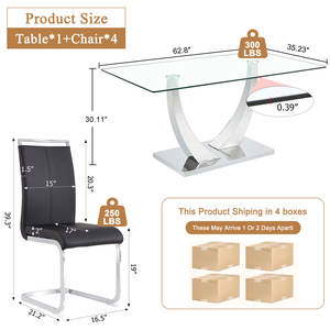 ชุดโต๊ะอาหารกระจกนิรภัยคุณภาพสูง เก้าอี้โลหะสไตล์นอร์ดิกทันสมัย โต๊ะอาหารแบบกำหนดเองได้ สำหรับใช้ในบ้านและโรงแรม - Product Image 6