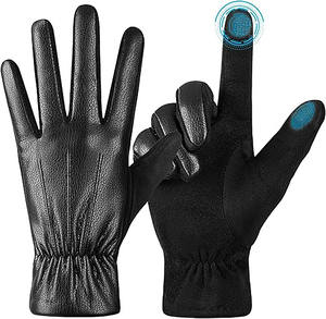 Gants d'hiver en cuir pour hommes, gants de conduite chauds doublés de polaire pour écran tactile - Product Image 1