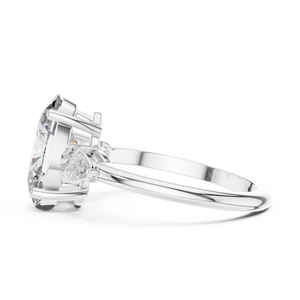 Bague de fiançailles à trois pierres en moissanite taille ovale, en alliage d'argent sterling plaqué or blanc 14K, avec pierres latérales en forme de poire, pour mariage - Product Image 3