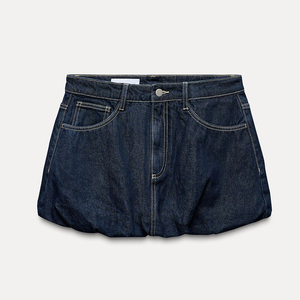 High Quality Mid Rise <b>Balloon</b> Hemline Mini Denim Skirt <b>Balloon</b> Skirt Fashionable Contrasting Seam Detail Denim Mini Skirts - Product Image 4