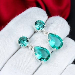 Pendientes de Gema de Apatita Acuática en Plata de Ley 925, Hechos a Mano, Corte Pera, Azul Verde, Joyería, Regalo para Mujer, Venta al por Mayor - Product Image 6
