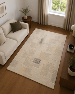Tapis en laine tufté à la main pour salon, style Japandi minimaliste, bicolore beige crème et or, de luxe, design personnalisé, OEM - Product Image 3